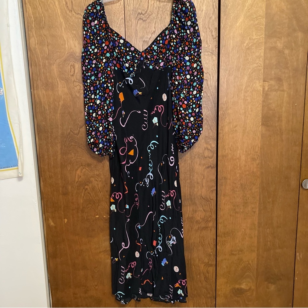RIXO silk maxi dress party polka dot print babydoll empire waist long sleeves UK